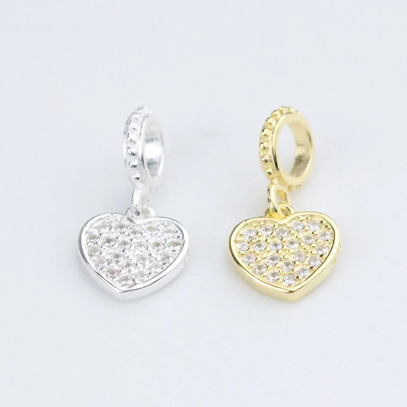 

100% 925 Sterling Silver Pretty Heart Zircon Charms Necklace Bracelet Dangle Pendants DIY Jewelry Making Findings Birthday Gift