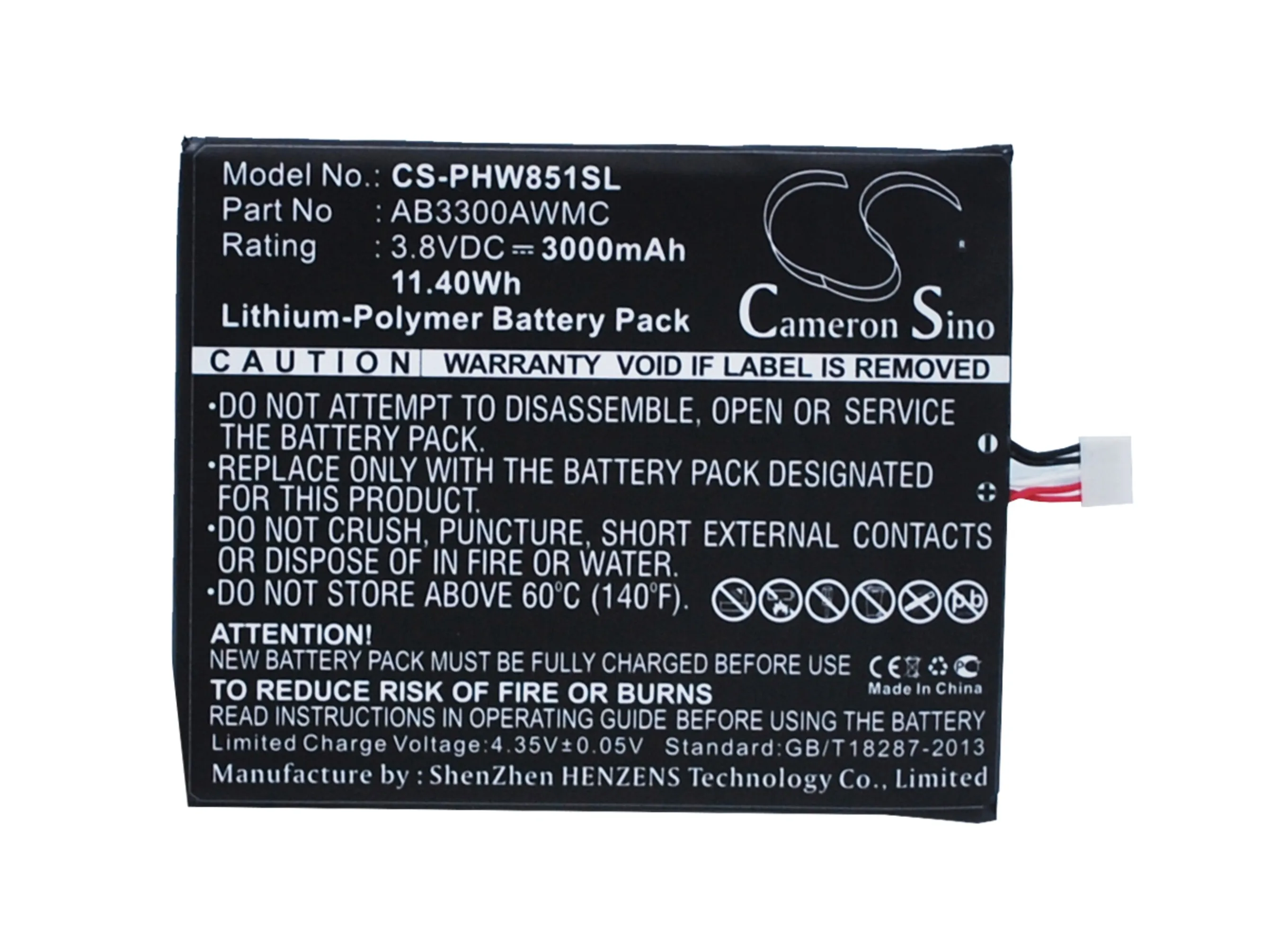

Cameron Sino High Quality 3000mAh Battery AB3300AWMC for Philips W8510, Xenium W8510