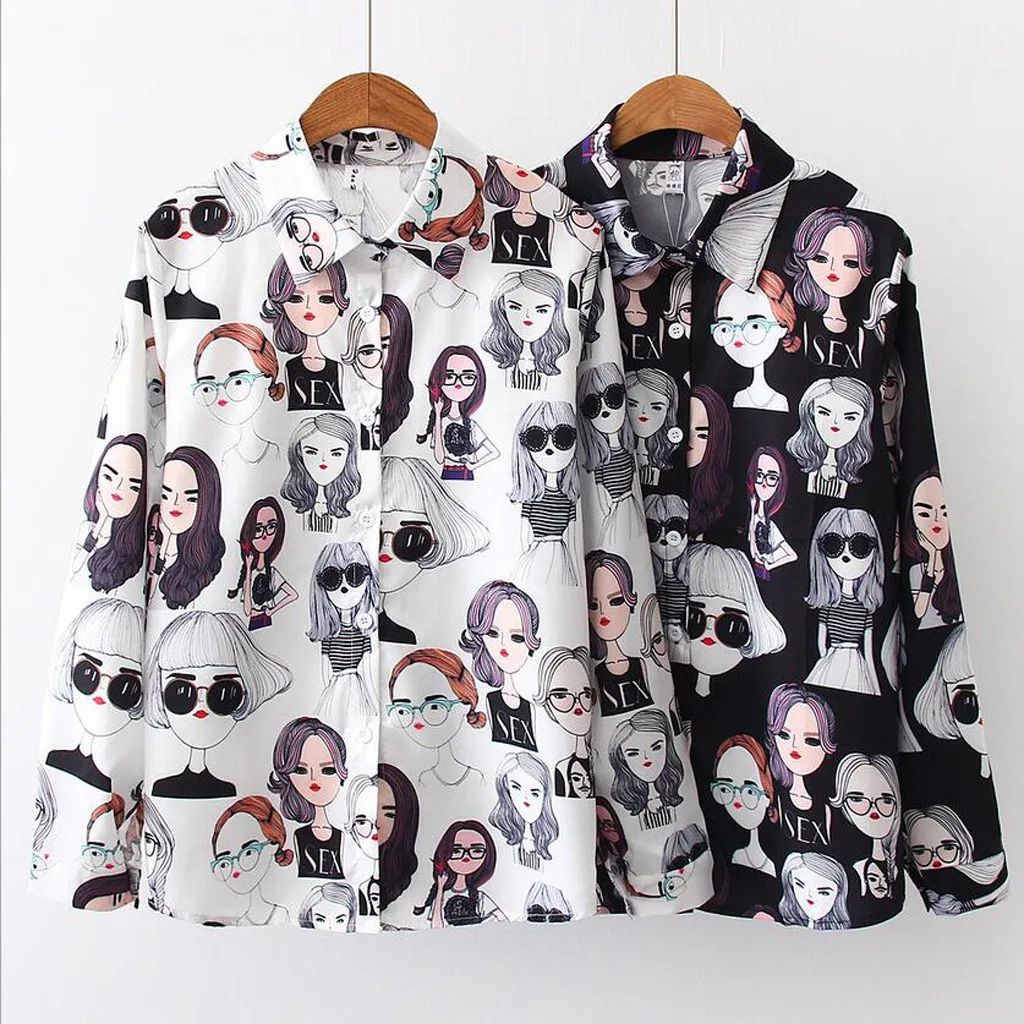 

Retro Blouse Women Fashion Long Sleeve Vintage Print Korean Turn-down Collar Shirt Casual 2020 Summer Loose Tops And Blouses 35#