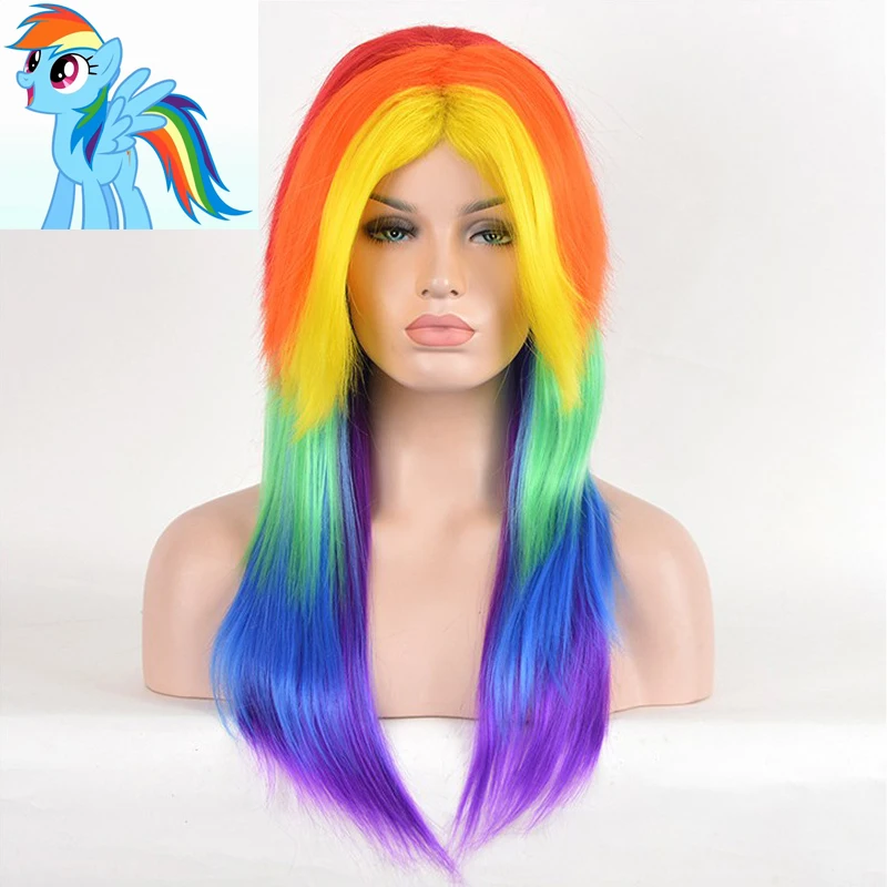 

2016 New Sell Fashion Women Cosplay Wigs in Colourful Wigs Heat Synthetic Red Purple Wigs for Women Rainbow Color Cosplay Wig