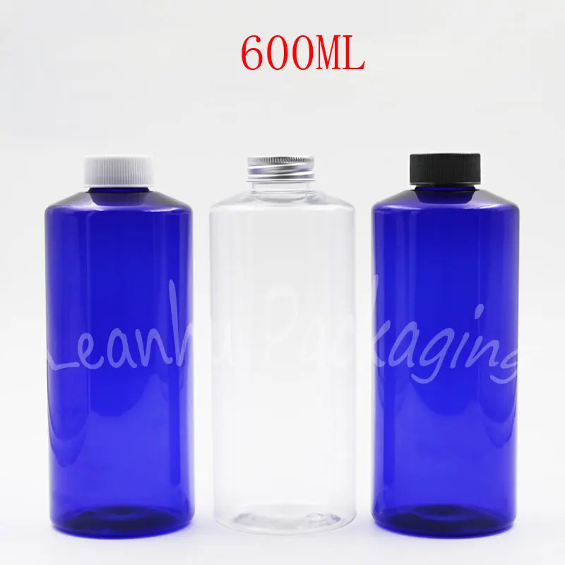 

600ML Blue / Transparent Plastic Bottle With Screw Cap , 600CC Lotion / Toner Packaging Bottle , Empty Cosmetic Container