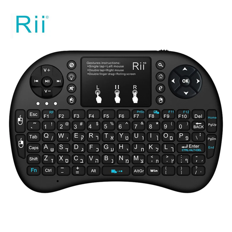 Оригинал Rii i8 + 2,4 г Беспроводной Израиль иврит Язык клавиатуры идеально подходит для смарт-ТВ, HTPC, ПК с Multi-touch до 15 м
