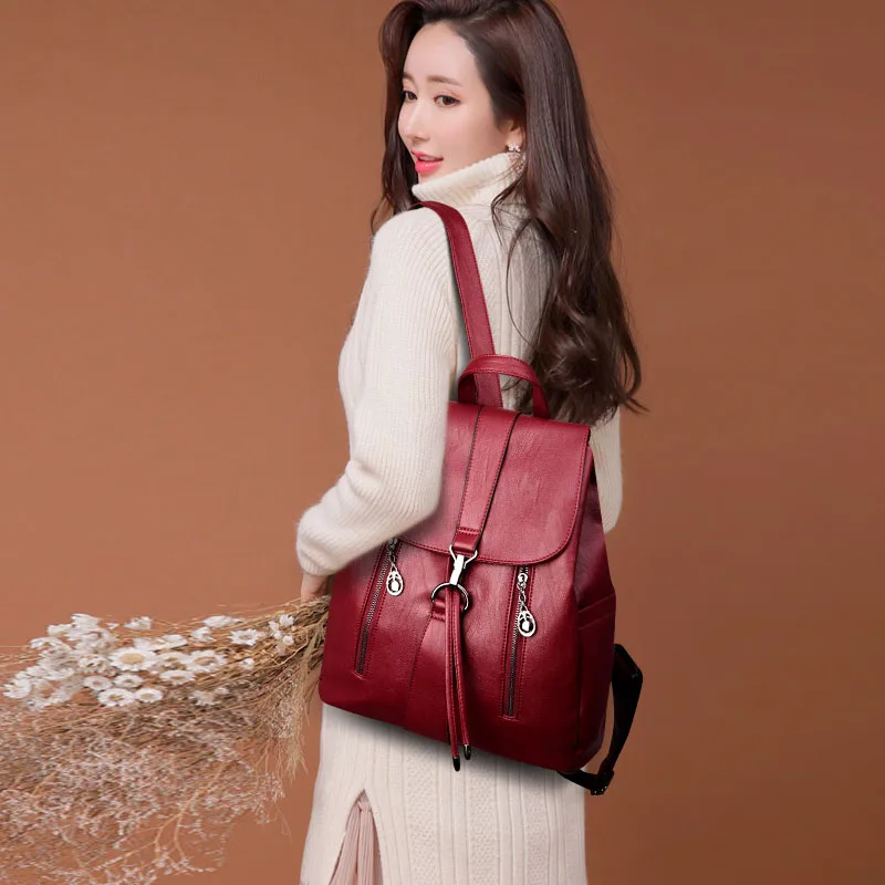 Fashion Double Zipper Drawstring Women Backpack Leather Bagpack Large Capacity Travel Bag Female Rucksack Shoulder Bag Mochila Fashion Double Zipper Drawstring Women Backpack Leather Bagpack Large Capacity Travel Bag Female Rucksack Shoulder Bag Mochila