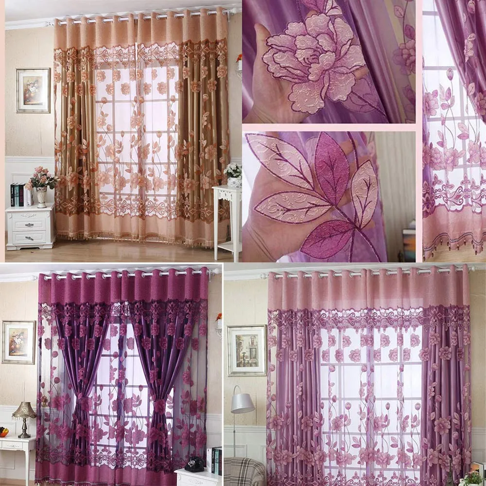 

Ouneed Voile Curtain 250cm*100cm Print Floral Voile Door Curtain Window Room Curtain Divider Scarf Drop Ship 2248