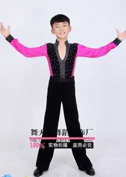 

New style child latin dance costumes spandex long sleeves shirt+trouser 2pcs boys latin dance set for boys latin dance suits