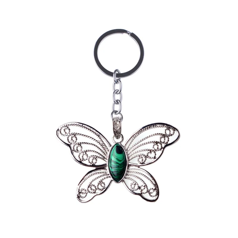 

Lovely Butterfly keychain Natural Stone Key Ring Holder Jewelry Crystal Zinc Alloy Fashion Car Buckle Accessories