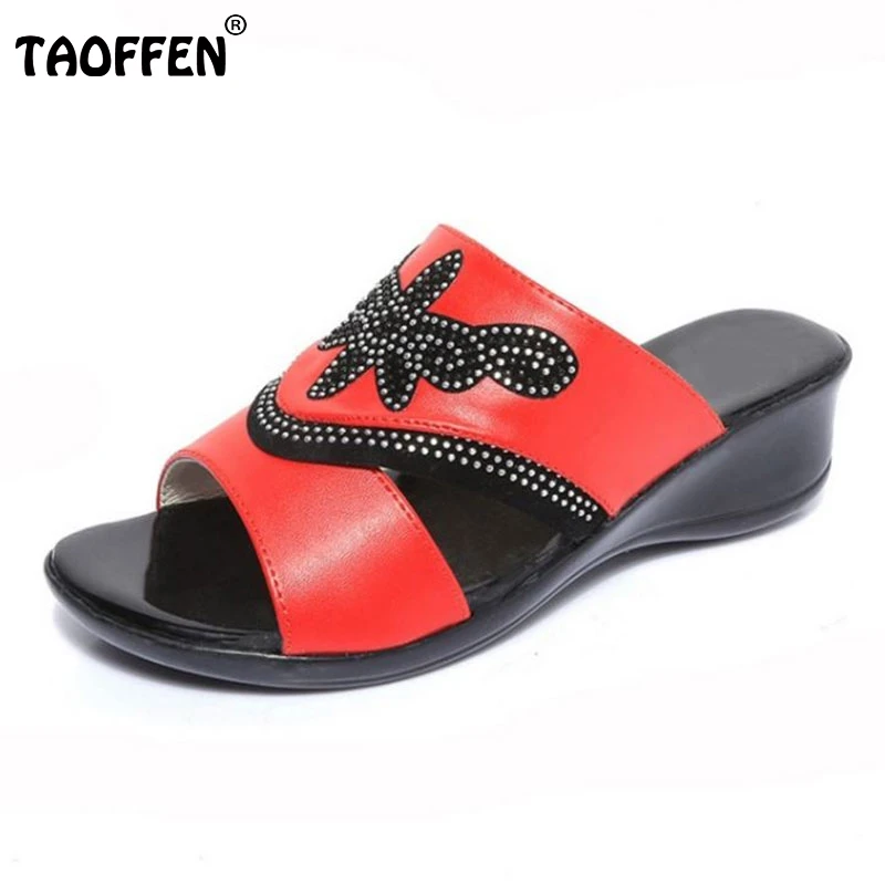 

New Female Wedges High Heels Sandals Fretwork Peep Toe Shoe Rhinestone Slippers Leisure Summer Shoes Women Footwear Size 36-40