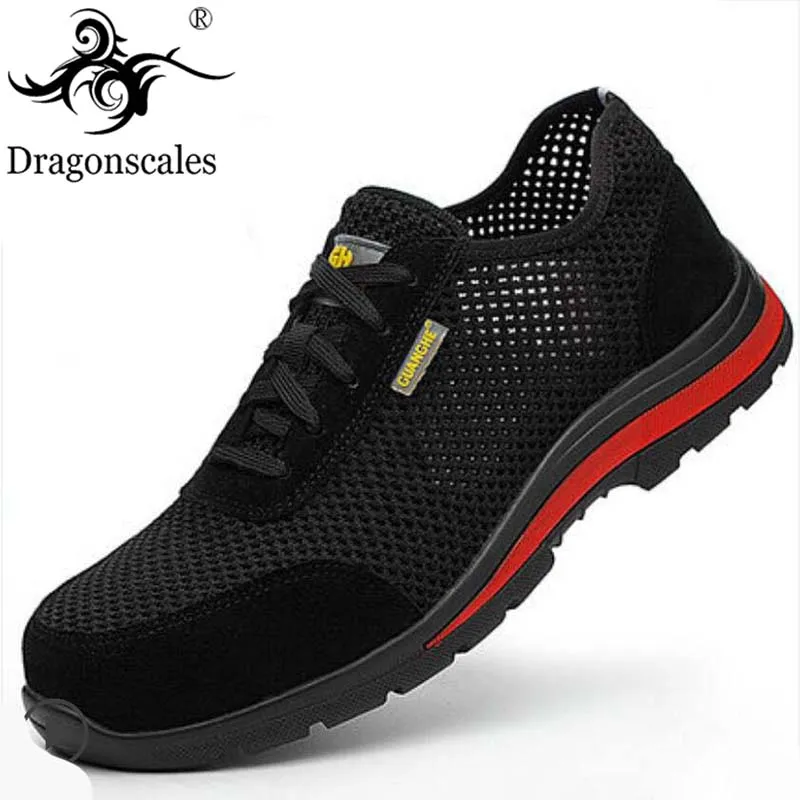 Sapatos de Proteção de Malha Calçado de Segurança para Homens e Mulheres Preto e Externo Sapatos com Calçados Respirável Anti-punção
