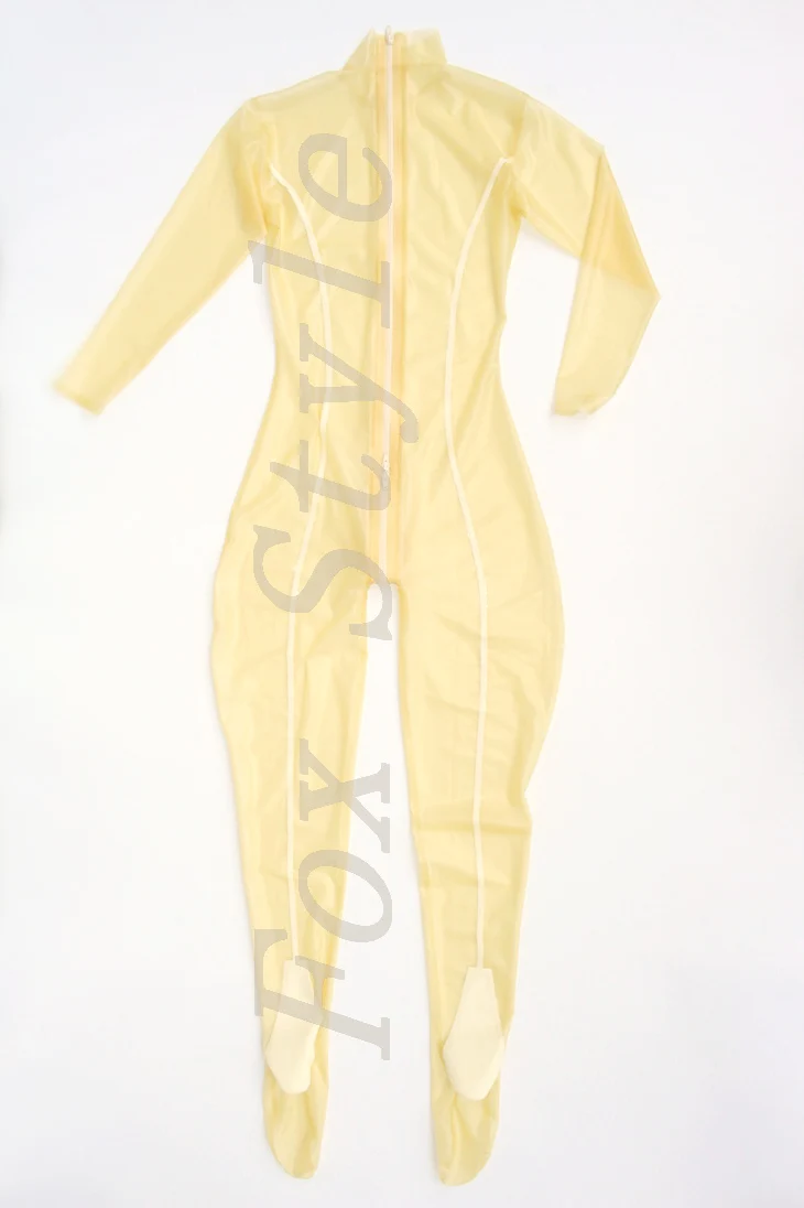 

Fascinating Latex Leotard sexy catsuit in clear trasparent and white with feets