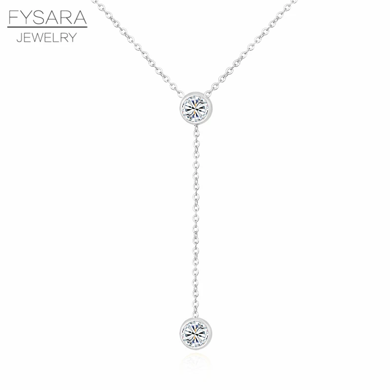 FYSARA очаровательное круглое Хрустальное крошечное ожерелье для женщин, длинная цепочка с подвеской, циркониевый воротник, свадебное ожерелье с кисточкой - Окраска металла: Имитация родиевого покрытия