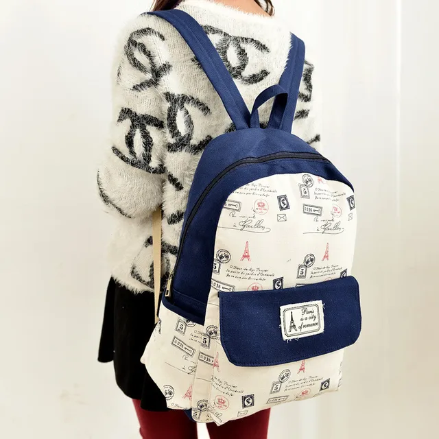 Fashion New French style canvas Backpack Eiffel Tower hot girl