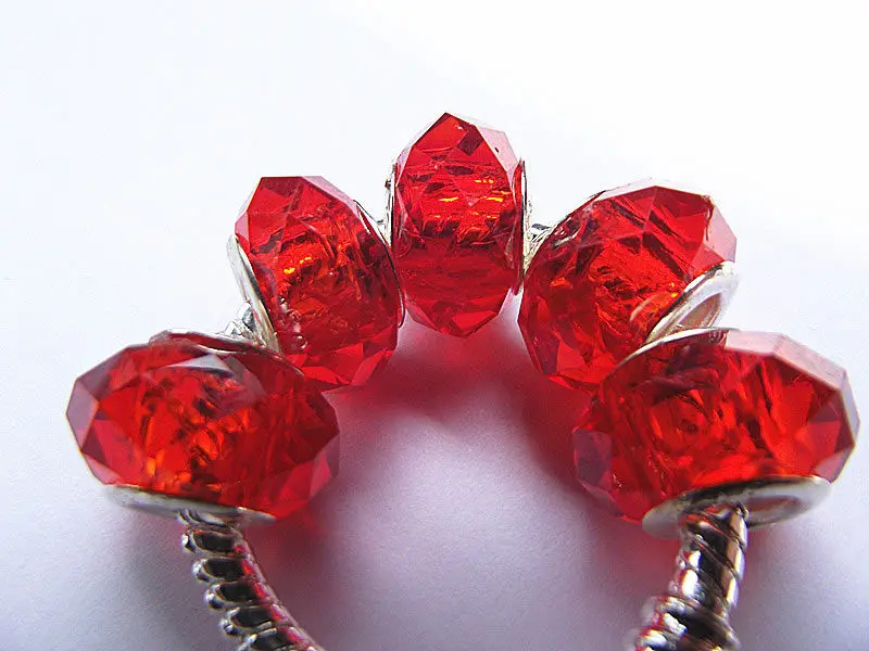 

5PCS 14*8mm Red Color European DIY Jewelry Making Big Hole Rondelle Faceted Glass Crystal Beads Charms For Pandora Bracelet