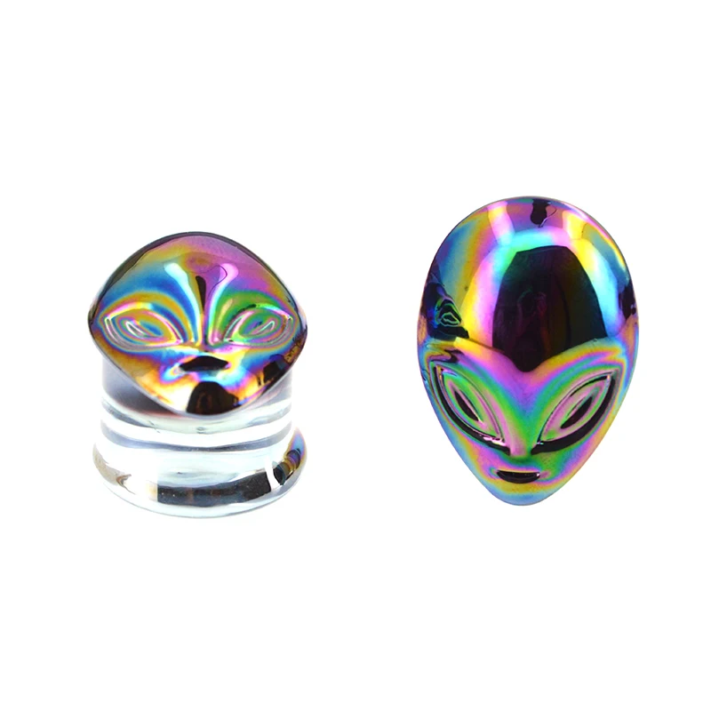 BODY PUNK Flesh Tunnels Burnished Star Moon Galaxy With Irridescent Opal Gems Center Expanders Ear Plug Body Piercing Jewelry  (3)