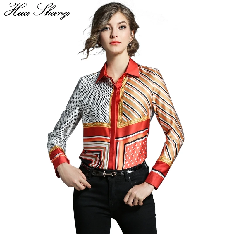 Hua Shang Autumn Winter Women Long Sleeve Shirt Elegant Geometric Print Vintage Chiffon Blouse Lady Office Shirt Feminine Shirt Hua Shang Autumn Winter Women Long Sleeve Shirt Elegant Geometric Print Vintage Chiffon Blouse Lady Office Shirt Feminine Shirt