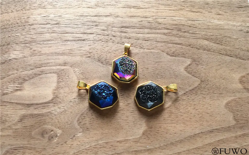 Aura Druzy  Heptagon Pendant 8