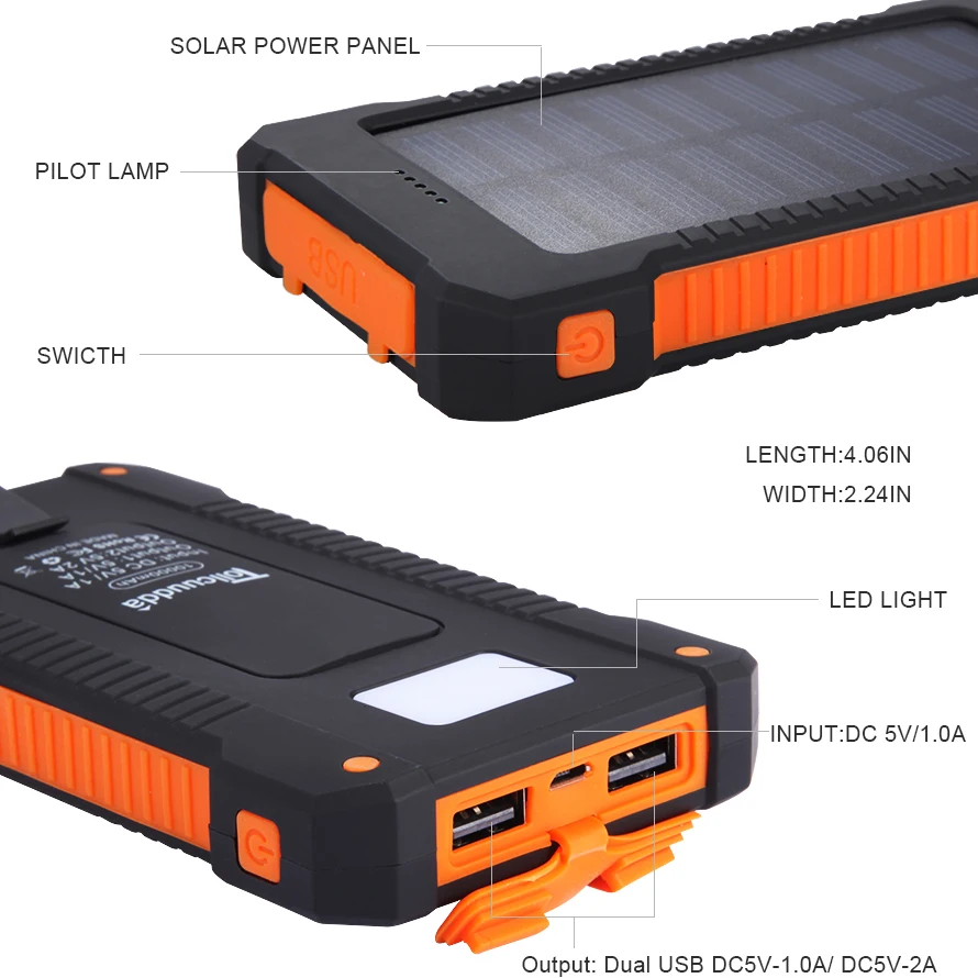 Водонепроницаемый 10000 мАч Внешний аккумулятор Солнечное зарядное устройство повербанк двойной USB с светодиодный светильник внешний аккумулятор для iPhone samsung зарядное устройство