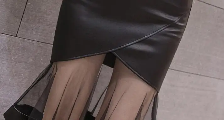 PU Юбки для Для женщин сетки юбки осень 2018 женские пикантные кожаные юбки Высокая Талия посылка хип труба, черный