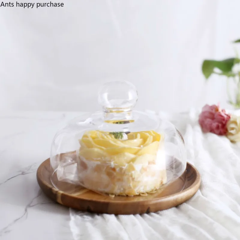 

Glass Transparent Cover Fruit Plate Afternoon Tea Cake Cover Wooden Glass Cover West Point Tray Cake Plate Fruit Dessert Plate