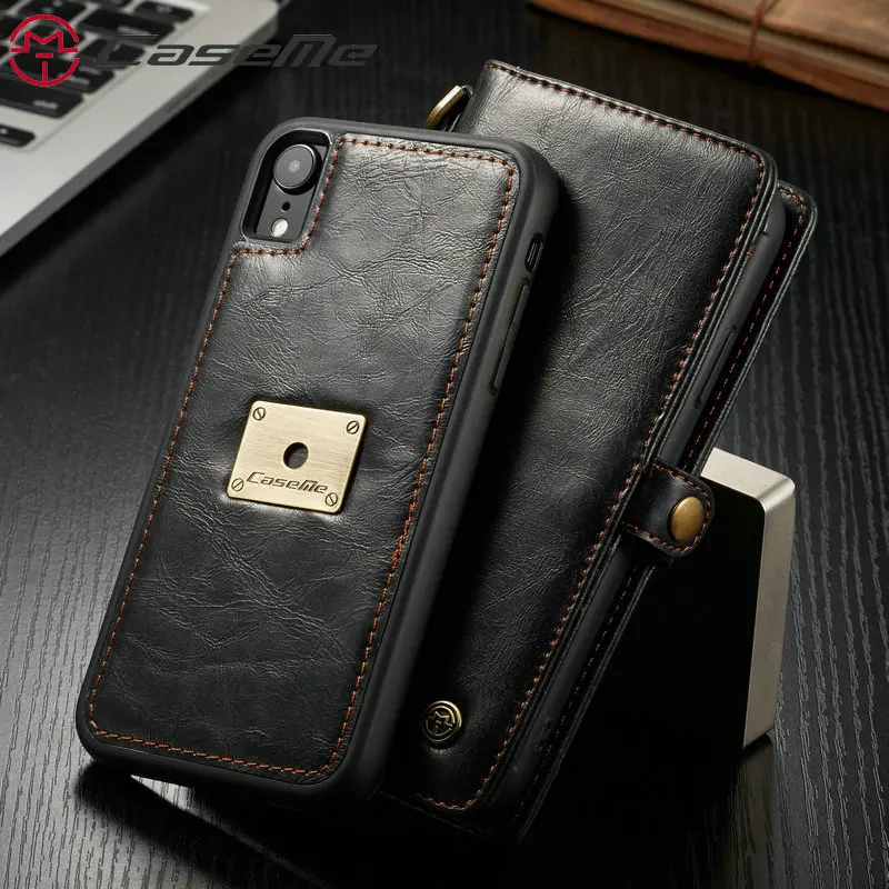 Meilleur CaseMe Rétro En Cuir Flip Cas pour l iphone X Xr Xs Max Magnétique 2 dans 1 Portefeuille Cas Avec Dragonne pour iPhone 6 6 s 7 8 plus