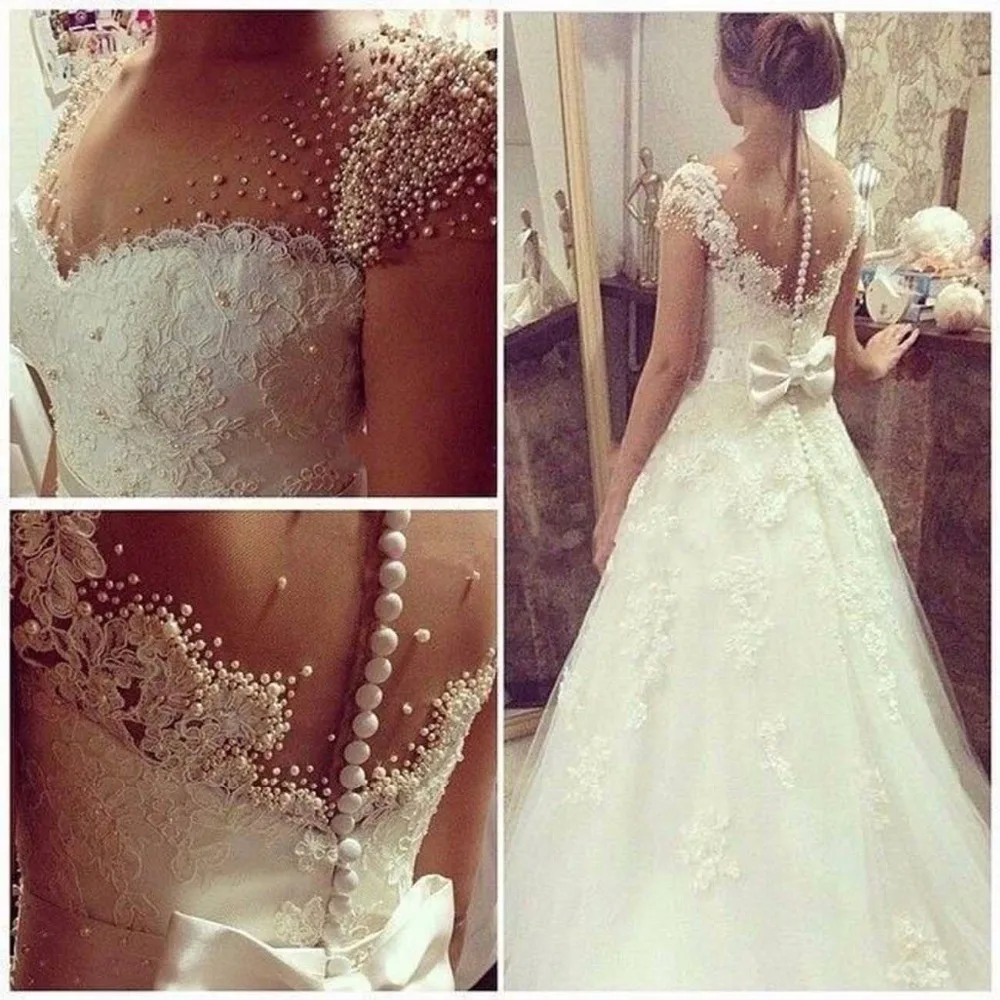 

White and Lvory Wedding Dresses 2017 Personalizado De La Boda SoDigne Cap Sleeve Bow Vestido De Noiva Romantic Lace Applique