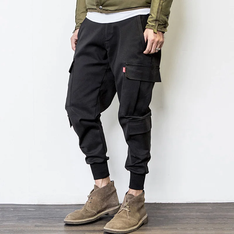 

April MOMO 2019 Men Cargo Jogger Pants Multi-Pockets Black Joggers Elastic Waist Drop Crotch Harem Pants Streetwear HipHop Pants