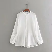 Nuovo di modo delle donne a maniche lunghe in chiffon pieghettato camicetta camicie donna o collo business casual blusas femininas top chemise LS3359