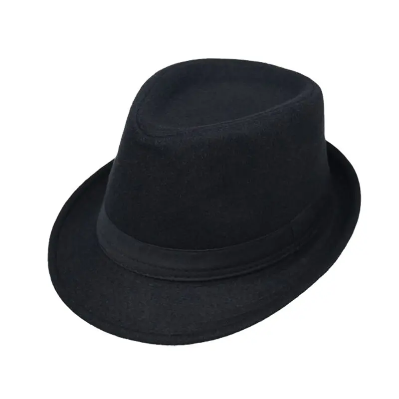 Для мужчин и женщин унисекс винтажные широкие фетровые шляпки с полями плоский верх изогнутая отделка танец простота классический джаз кепки представление сценический Трилби - Цвет: Черный