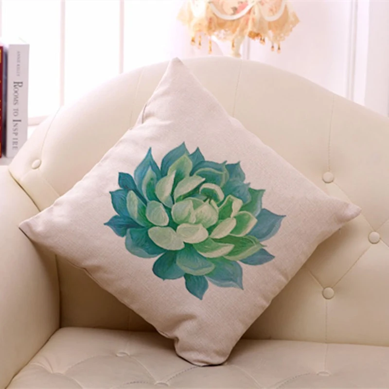 Linen Cototn Cactus Plants Cushion Cover Green Leaves Pillow Case Seat Sofa Home Decorative Pillow Cover Textiles Pillowcase