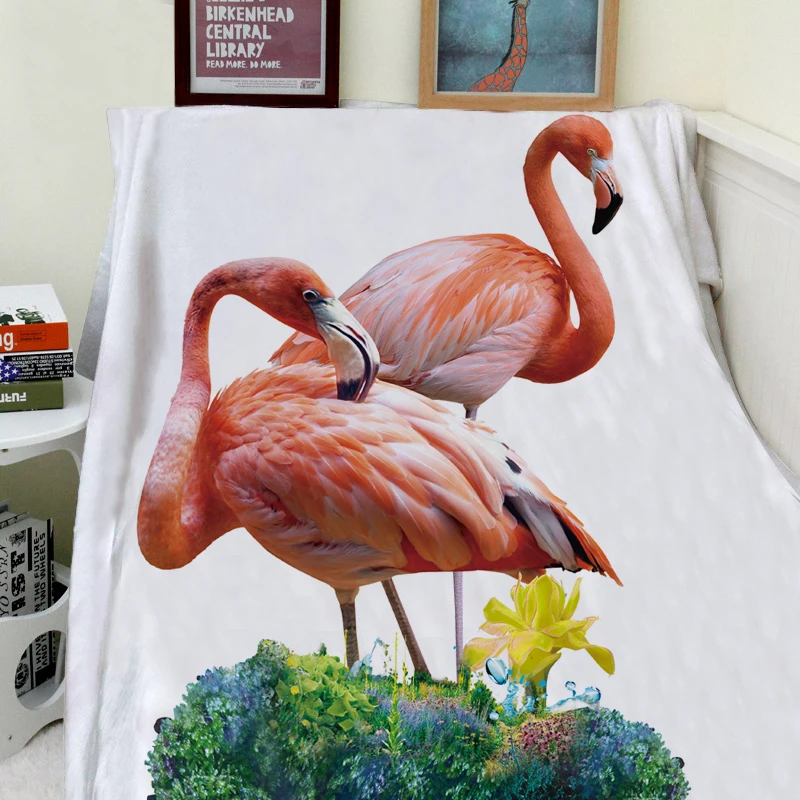 

Blanket plaid a blanket Plaids Warmth Soft Plush Pink Flamingo Green leaves Plaids on the Sofa Bed Throw blanket Easy Care