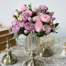

Valentines Day Gift Artificial Silk Rose Spring Bouquet Flowers Decoration Home Store Wedding Fake Flower Decoration