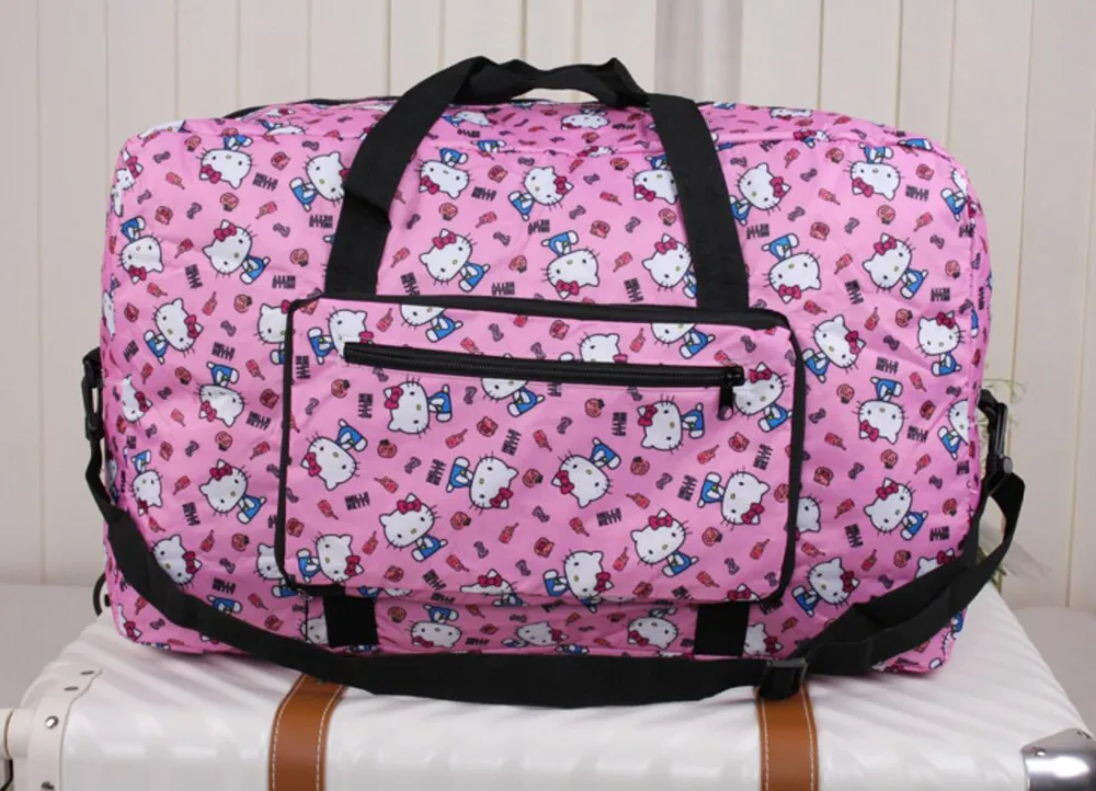 

2018 Real Cartoon Anime Folding Travel Bag Large Capacity Waterproof Printing Bags For Hello Kitty Portable Women's Tote Women