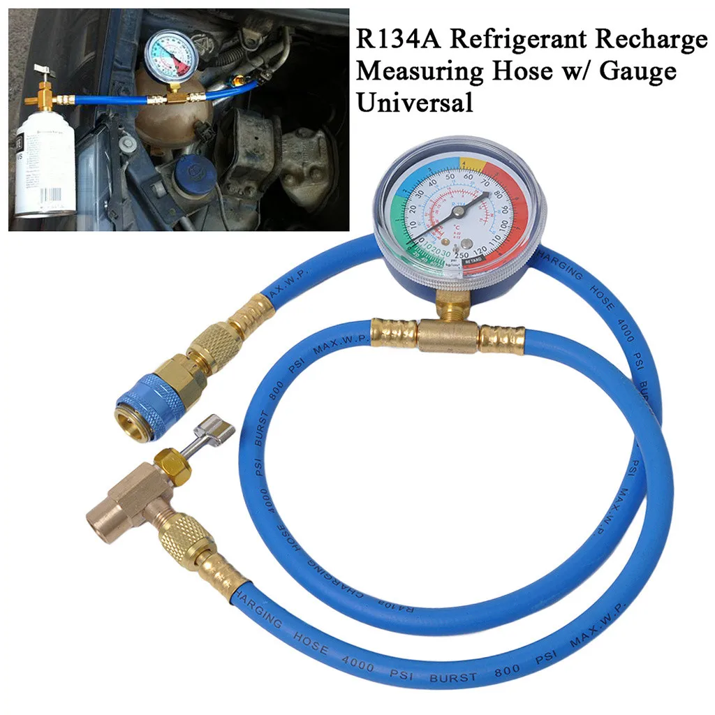 

YATERKU R134A Gauge Bottle Opener Car Auto Air Conditioning AC R134A Refrigerant Recharge Measuring Hose w/ Gauge#528g35