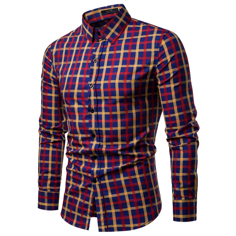 Drop Shipping Men Plaid Shirt Long Sleeve Cotton Shirts 2019 Fashion Casual Regular Checkered Chemise Homme Man Clothes