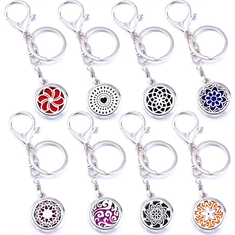

Classic Pattern Hot Sale Aroma Keychain Open Locket Stainless Steel Perfume Aromatherapy Essential Oil Diffuser Box Keychain