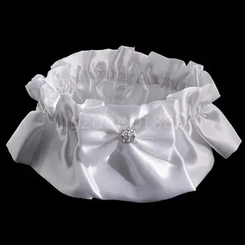 

Wedding Bridal Elastic Satin Crystal Bow Knot Leg Garter Thigh Ring White