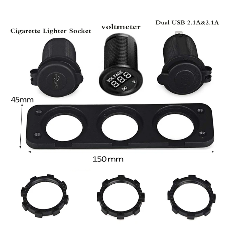 Автомобиля 12 V DC цифровой переключатель вольтметра Панель+ Dual USB 2 Порты и разъёмы Зарядное устройство+ DC12V Мощность гнездо три Порты и разъёмы Панель для лодки мотоцикл