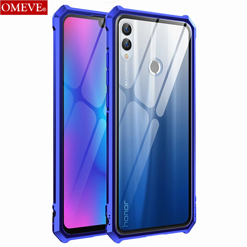 

OMEVE for Huawei P Smart 2019 Case Honor 10 Lite Case Alloy Metal Frame Bumper Clear Tempered Glass Back Cover for Honor10 Lite
