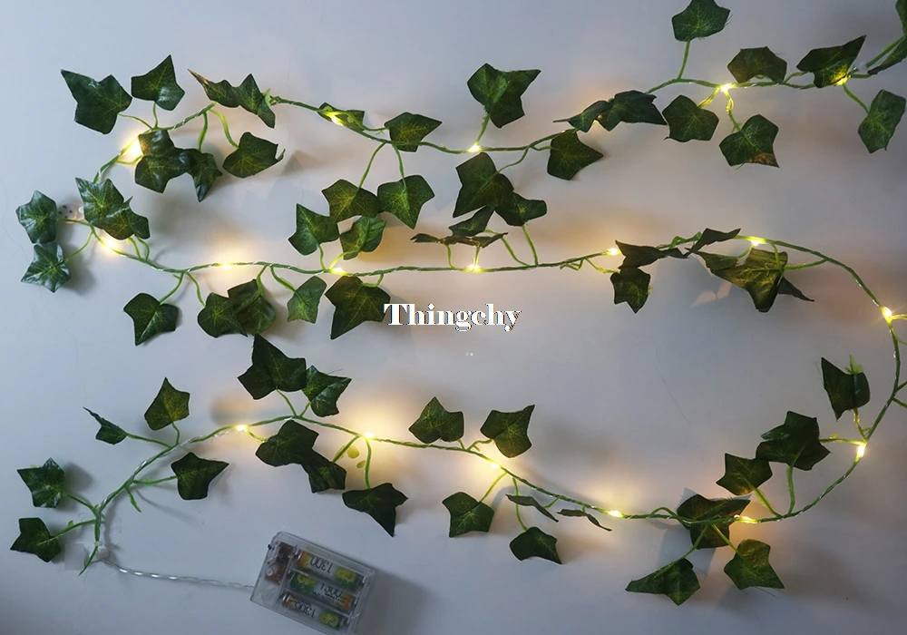 5M Leaves Ivy Leaf Garland 50LED Fairy String Lights Home Wedding Party Decor