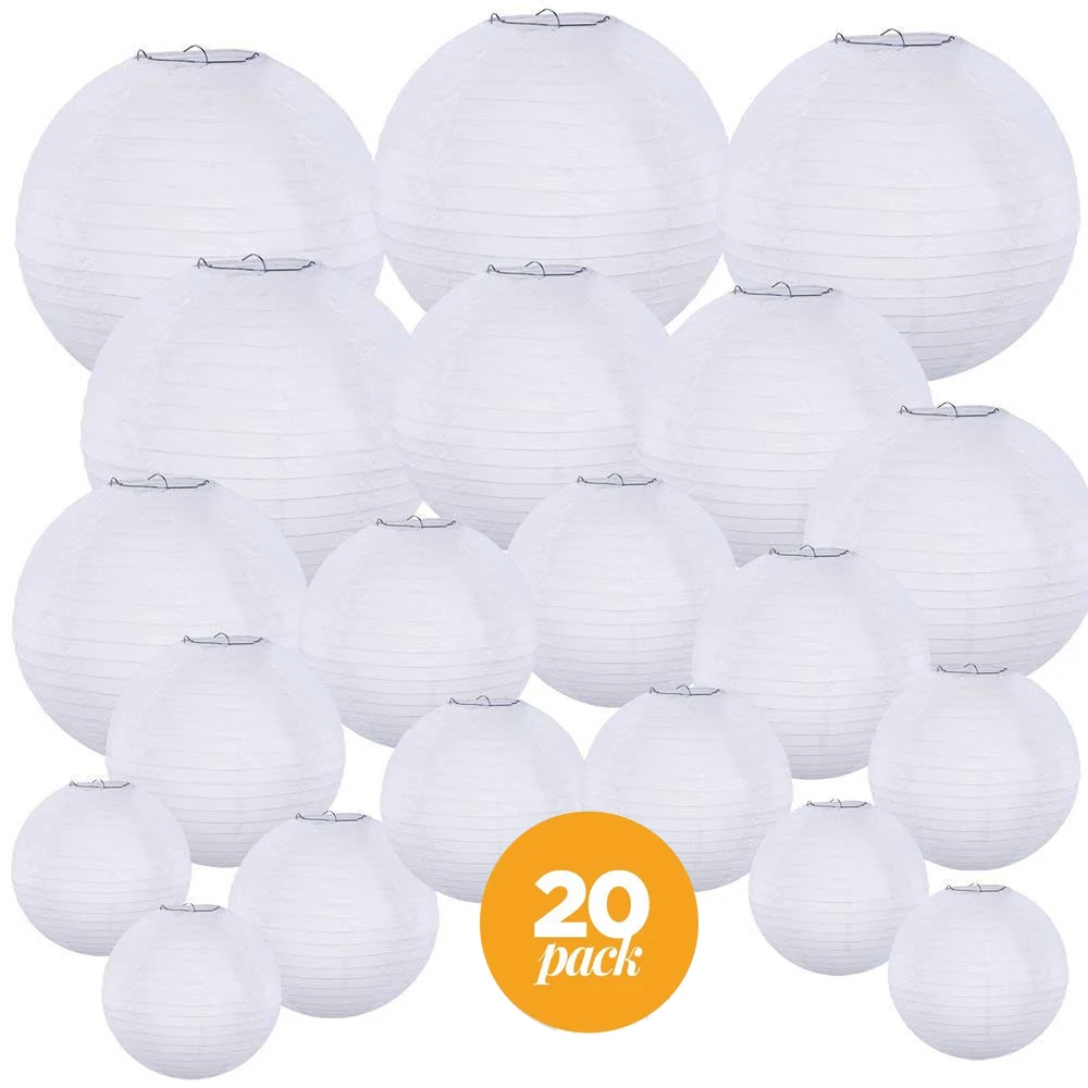 

20 Pack Chinese White Paper Lantern Hanging paper lanterns White Round Paper Lanterns 4 6 8 10 12 white hanging lanterns lampion Wedding Christmas Event Party Decorations
