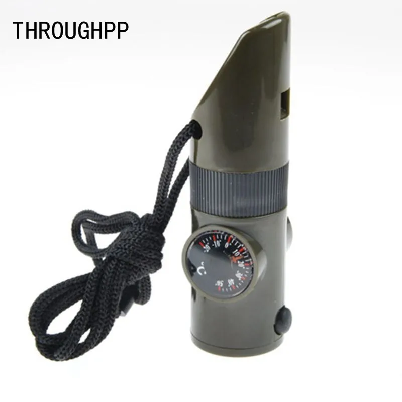 

7in1 Camping Survival Whistle Compass Thermometer Magnifier LED Flashlight Gift
