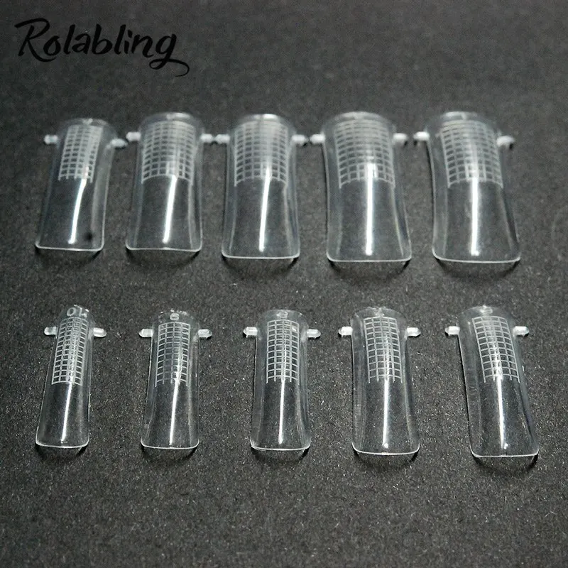 

Rolabling 100pcs Fake Nails Clear French Full Cover Acrylic Nails Mold With Scale Tools False Nail Art Tip Artificial Fingernail