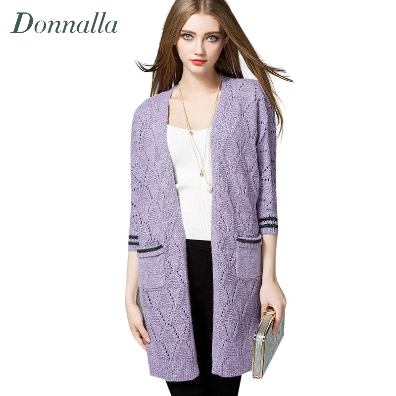 Womens Sweaters Long Cardigan Pull Femme Three Quarter Sleeve Loose Solid Color Womens Clothing Fall Womens Plus Size Sweater