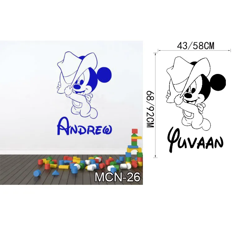 Дисней детские Микки Маус теплые пользовательские имя наклейки на стену деколь девочек мальчиков детская комната стены персонализированные имя Детская украшения - Цвет: MCN26