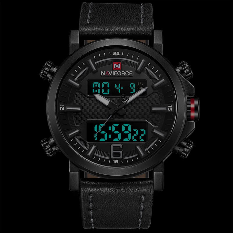  Top Luxury Brand NAVIFORCE Mens Sports Watches Men Quartz LED Digital Clock Men Fashion Leather Wat