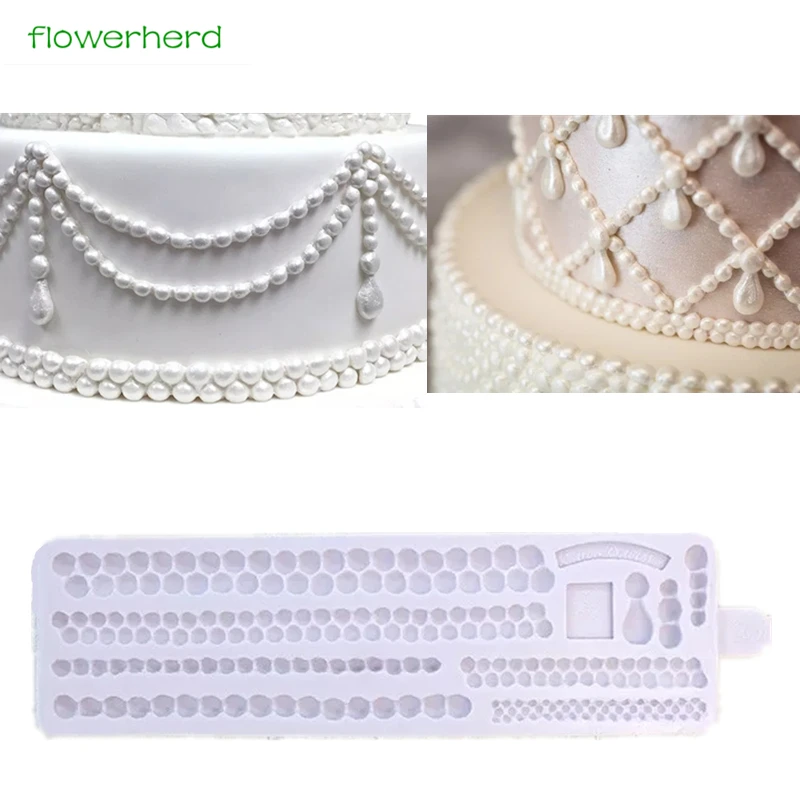 22 x 6.5cm Pearl Borders Silicone Cake Mold Mat 3D Pearl Mold Fondant