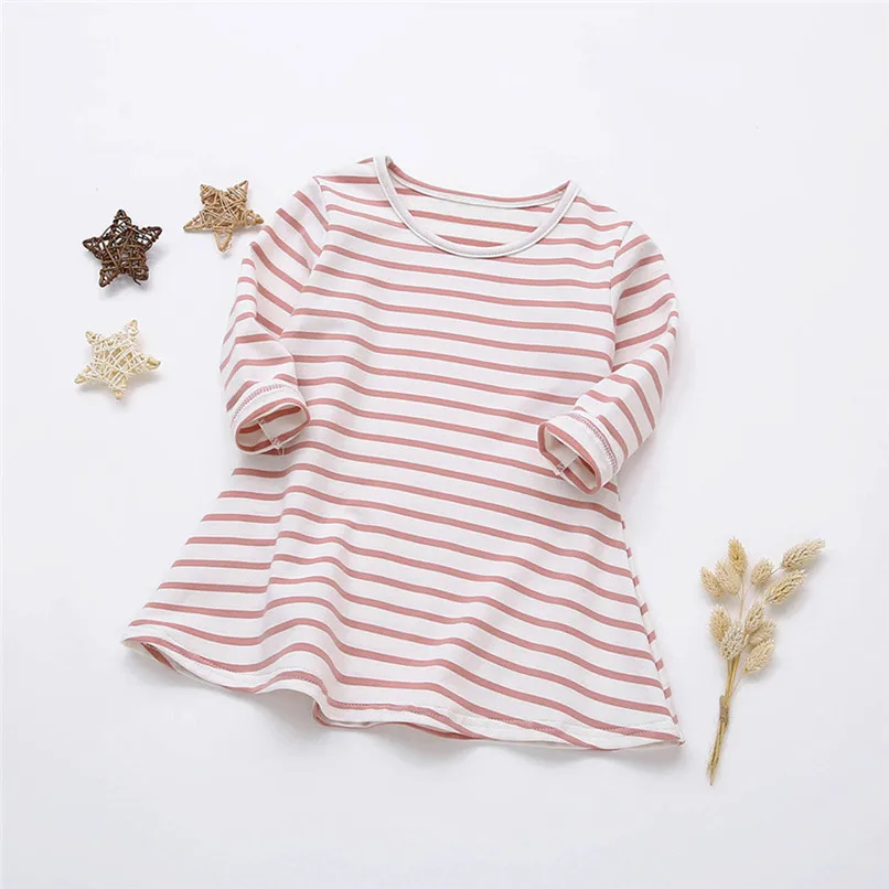 Girls Dress Infant Kids Baby Girl Candy Color Striped Long Sleeve Princess Dress Casual Cotton Dress Baby Girls Clothes JY09#F (13)