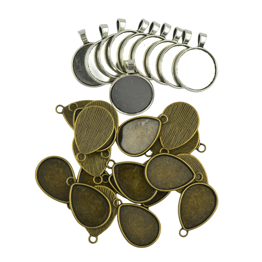 30 Pieces Blank Bezel Tray Base For Pendants Cabochon Setting Jewellery DIY Necklaces Earrings Making Supplies	