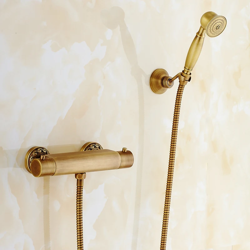 Günstig Dusche Armaturen Wand Montiert Thermostat Wasserhahn Luxus Dusche Sets Antike Regen Badezimmer Wasserhahn Thermostat Control XE 8899