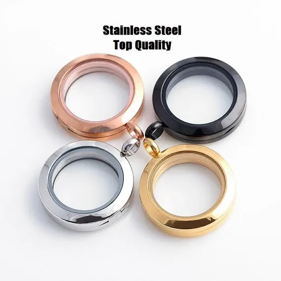 

2pcs 30mm Crystal Glass stainless steel Charms Pendant Floating locket Memory locket blank locket for Necklace