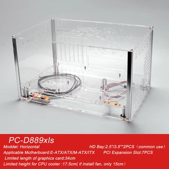 

QDIY PC-D889XLS Personalized Horizontal E-ATX HTPC Acrylic Transparent Clear Desktop PC Water Cooling Computer Frame Case